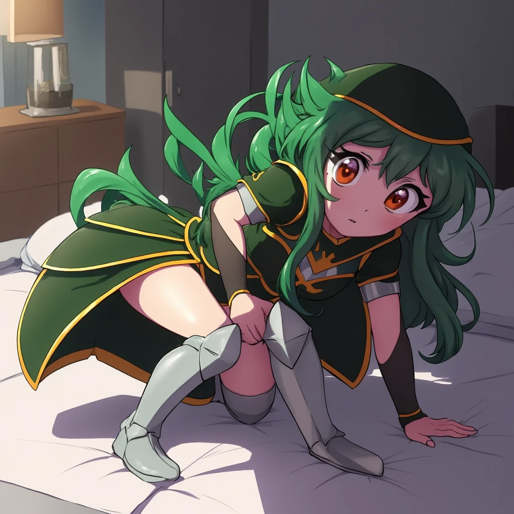 1girl, female focus, Asui Tsuyu, boku no hero academia, blush, panties, masterpiece, best quality, very aesthetic, big ass, cute face, no pants, blue striped panties, spread legs, open mouth, drool, camel toe, wet panties