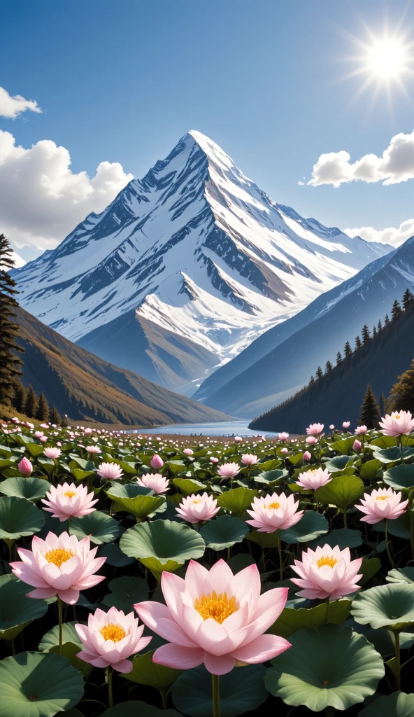 The majestic Tianshan Mountain , snow lotuses bloom like a wonderland , golden phoenix wants to fly , against the backdrop of snowy mountains, making it even more sacred, blue sky and white clouds intertwine , reveals fantasy in serenity , oil painting style ,Genres , long-range perspective , top light irradiates , interlaced light and shadow ,Ultimate image quality, with 8K resolution 。