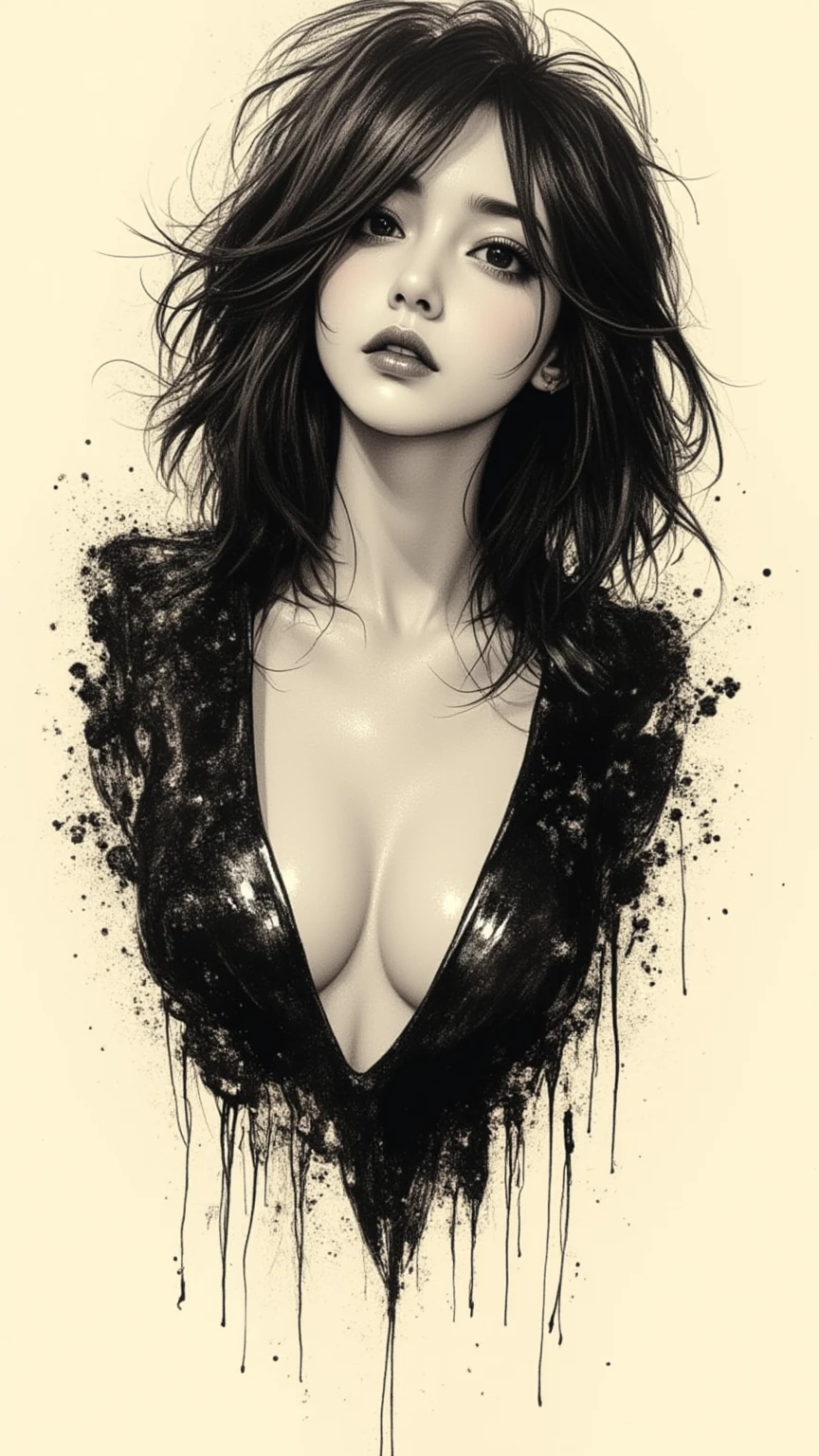Graphic illustration，(geometric shapes)，closeup cleavage，high qulity，A detailed，full bodyesbian，scribbles