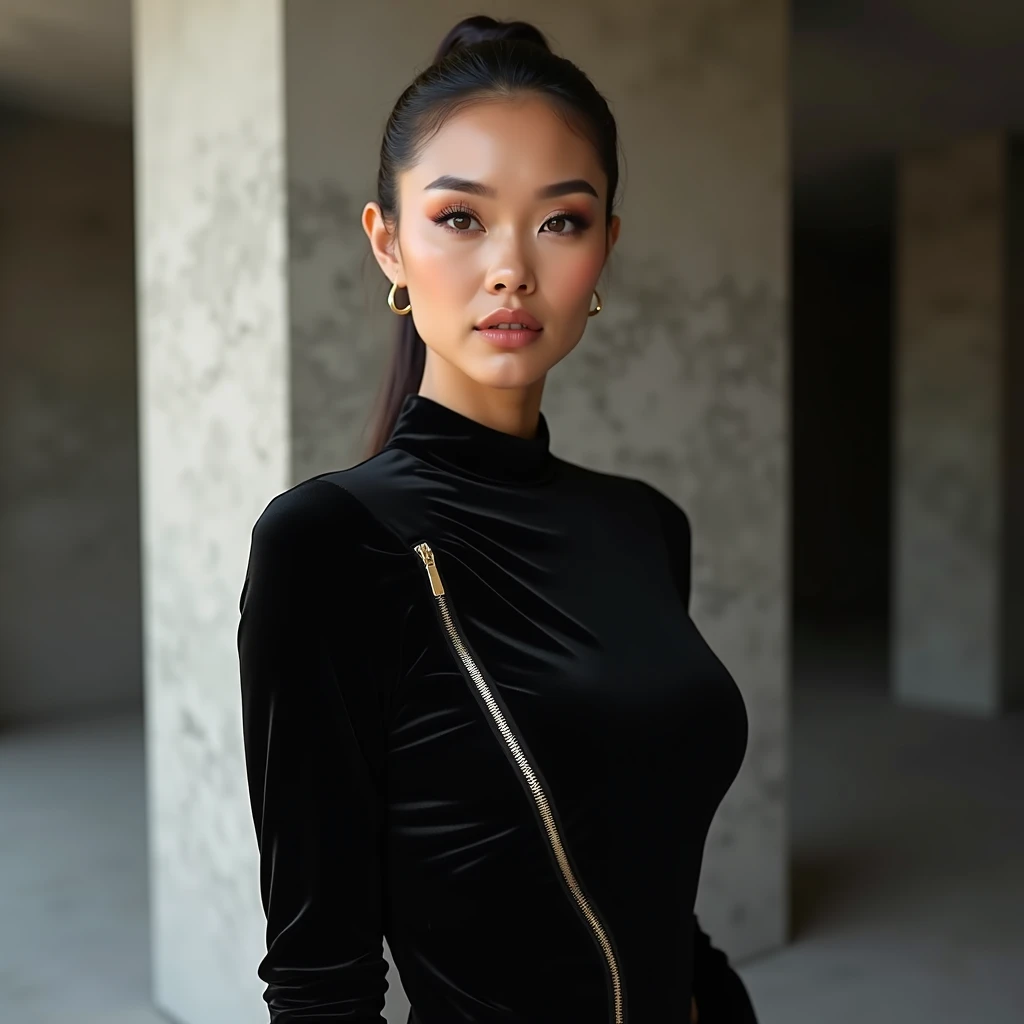 k311yhu as a popular girl, long dark hair, (wearing a high neck sleeveless black dress:1.3), full body, indoors, walking down stairs in a house, evening, <lora:Kelly_Hu_PMv1_Lora:1.3>,, detailed skin texture, (blush:0.5), (goosebumps:0.5), subsurface scattering, ((Glamour Shot)), high quality photography, 3 point lighting, flash with softbox, 4k, Canon EOS R3, hdr, smooth, sharp focus, high resolution, award winning photo, 80mm, f2.8, bokeh