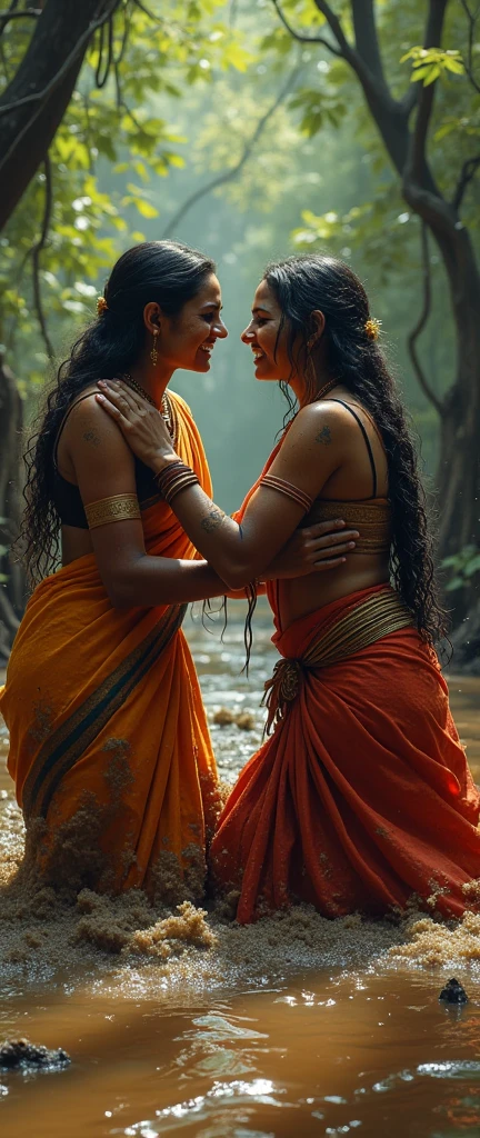 Sexy and naked Indian women being licked by a dog