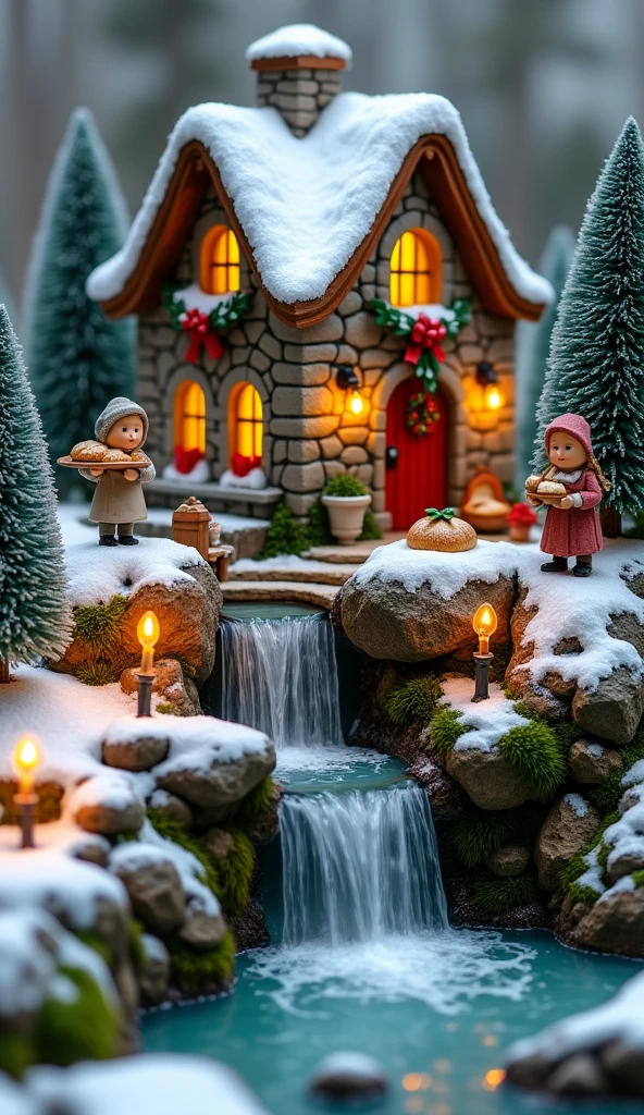 This image showcases a picturesque miniature winter scene featuring a ...