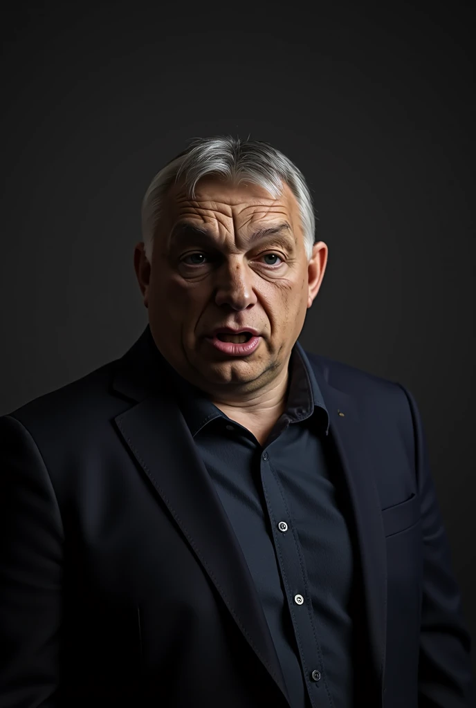 61 year old slightly overweight viktor orban addressing the nation, black, netflix series style, text:"netflix"