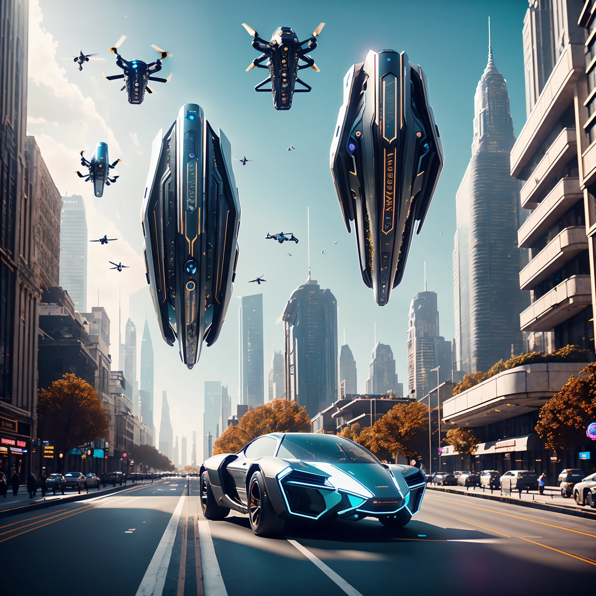 A sky filled with flying vehicles in a futuristic city, dozens of flying cars, dozens of drones all flying in different directions at different height levels. Major cities now have holographic advertising in mid air, on the sidewalks, everywhere. Photorealistic, surreal, dreamlike, ethereal, nightmarish kaleidoscope, cinematic photography, portrait photography, cinematic portrait, hyperreality, ultradetailed, optical illusion, weirdcore quality, master pieces. Photorealistic, cinematic photography, cinematic lighting, cinematic portrait, portrait photography, realistic, realism, ultra detailed, UHDR, full focus, highest quality, hyperrealistic,3D Rendering, 8K Octane, Cinematic, Cinematography, Digital Art, Photorealistic, Pixel Art, Pixel Assets, Depth Of Field, Best Quality, Award Winning, Masterpiece