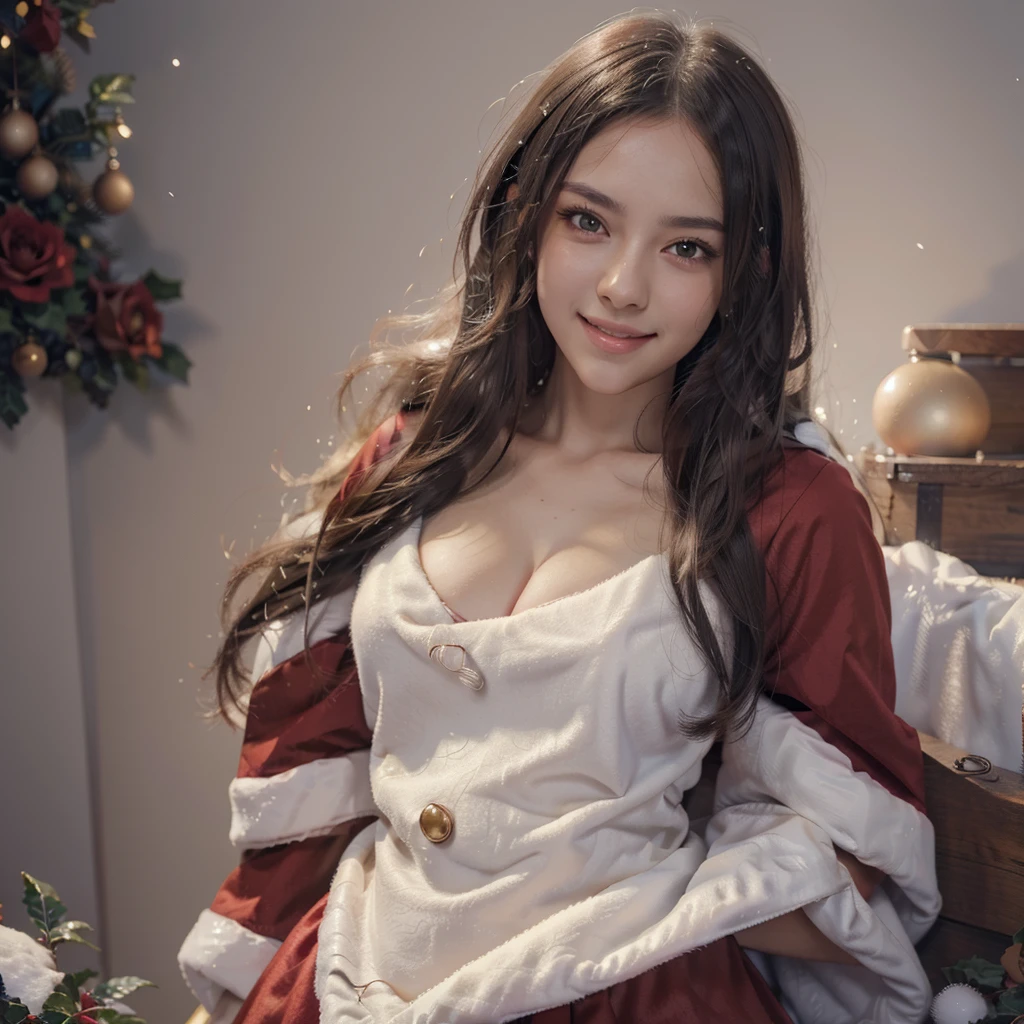    Long Black Hair and Red Rose Anime Girl in Santa Claus Costume , Gwaiz, Gwaiz on pixiv artstation,     Popular Detailed Digital Christmas Animation Art  ,    beautiful anime girl   , Gwaiz on artstation pixiv,    Anime Style 4k   , everyone, beautiful anime portrait,     Christmas Portrait Anime Girl Details     ,     BEAUTIFUL ANIME WOMEN    ,  detailed christmas animation art, 8k ,  high res  ,    anatomically correct,  Professional photography,  smile, masterpiece, 