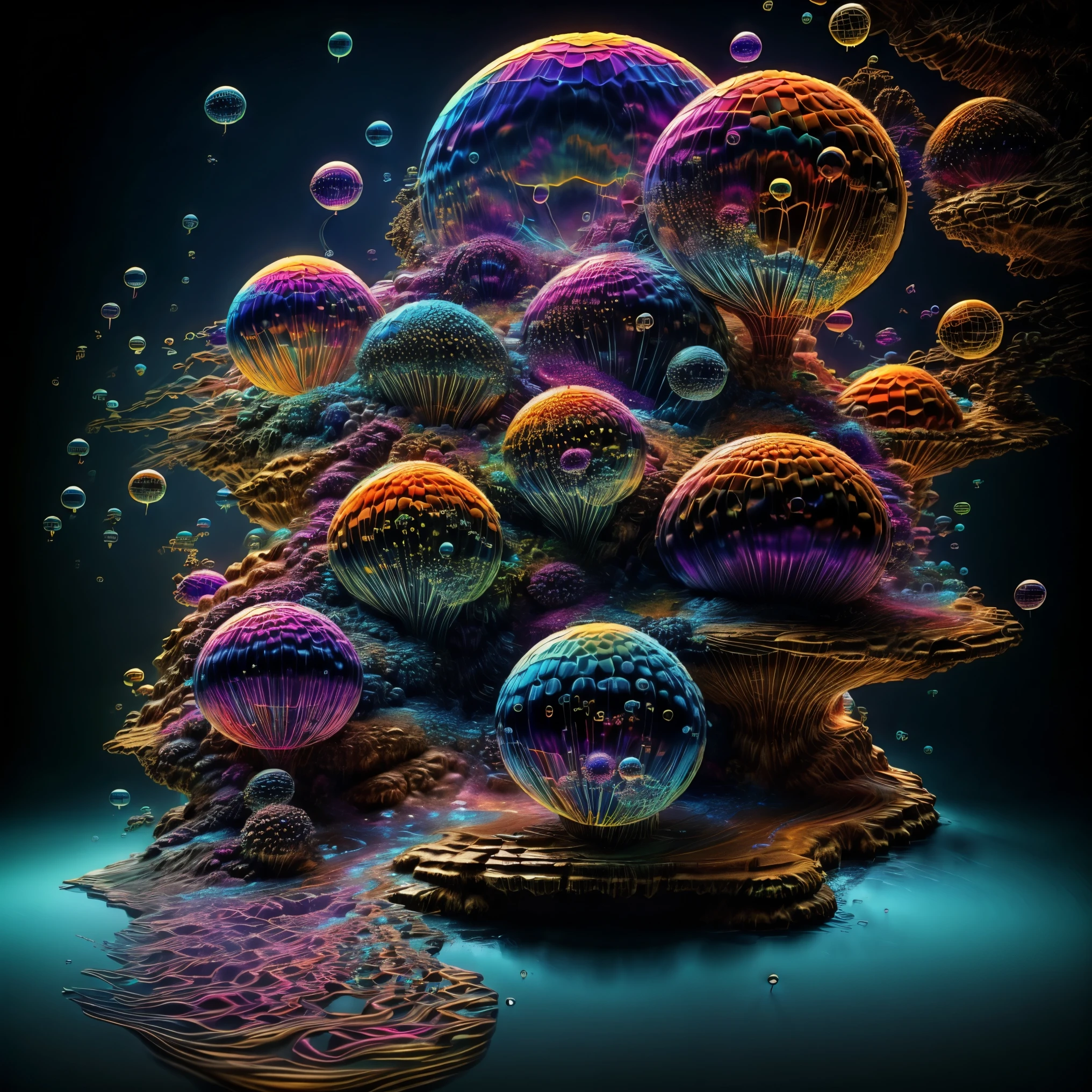 A close up of beautiful bubbles floating on top of each other, LSD, DMT imagery. octane render, psychedelic droplets of water, abstract liquid, and intricate rainbow art. octane render, black 3d fluid simulation,  ethereal bubbles, swirling liquids, and highly detailed, octane render, reflective rainbow bubbles, twisted colors inside of glass spheres, Psilocybin Dream inside an amazing image of light emerging from colors in a shimmering glass morphing out of colors, bright neon and fluorescent colors,very bright, vibrant colors, perfectly formed and symmetrical reflective bubbles and spheres, attention to detail with these beautiful bubbles and spheres, Extreme Hallucinations in a gorgeous piece of  psychedelic digital artwork, Stunning, pixel art, tripped out colors, 4d mandelbulb psychedelics, glass like psychedelic landscape, intricate rainbow environment, psychedelic underwater brightness and glow with neon colors, glowing colors twist inside of translucent glass spheres and bubbles with light and color reflecting off of both in bright fluorescent colors, psychedelic trip, fluorescent and neon aesthetic, psychedelic vibrant colors, bright psychedelic paint splattered backgrounds,swirling spirals and vortex, bright vibrant colors popping out from 3d glass spheres, Rotational Symmetry, Pixel Assets, Portrait photography, Surrealism, Photorealistic, Hyperdetailed, Glass Morphism, Digital Art, Sparkle, Optical Illusion, Glowing Light, Reflective Light, Overexposure, Backlighting, Depth Of Field, Spheres and bubbles show perfect Symmetry, UHD, High Details, High Quality, Super Detailed, Full Focus, Awe inspiring, Shockingly unique wallpaper art, Breathtaking, Indescribably Beautiful, Heaven sent images, Best Quality, Award Winning, MasterpieceA close up of beautiful bubbles floating on top of each other, LSD, DMT imagery. octane render, psychedelic droplets of water, abstract liquid, and intricate rainbow art. octane render, black 3d fluid simulation,  ethereal bubbl