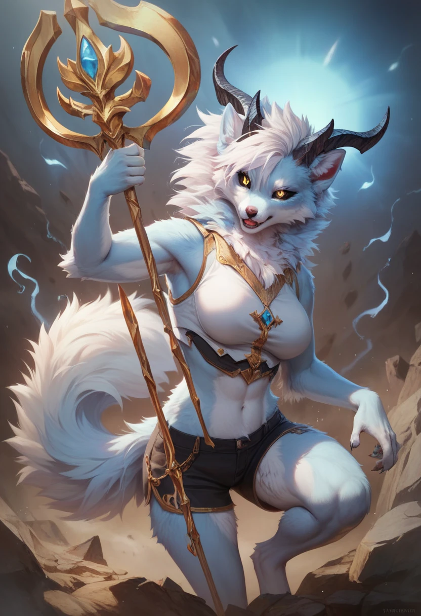 ultra-detailed, masterpiece, masterwork, high quality, best quality, hdr, posted on e621, (by hioshiru), nsfw, female, solo, chibi, (white little body minotaur), hairy dragon, (long silver hair, yellow eyes, detailed eyes, white body), stylish pose, (nude, micropenis, foreskin, balls), front view, dynamic angle