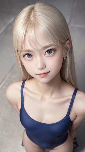 ((sfw:1.5)),((sfw:1.5)),((sfw:1.5)),((sfw:1.5)),((from4/5above:1.5)),((From head to groin:1.5)) Korean Asian Teenager Photos、((Beautiful and cute idol girl:1.5))、Platinum Blonde Hair、11yo,((Single eyelid:1.5. Small, narrow eyes:1.2))、Thin face、Thin neck、((Slim body)),((skinny):1.5),((Flat chest:1.5)),((clavicle)),((Narrow eyes:1.5))、(Thin arms)、(Thin neck)、(Thin lips)、A small smile、Thin arms、(Dark blue school swimsuit:1.5),((beautifulr detail eye:1.5)),((littlesmile)),((Awaken to love:1.3))、nomake,(A happy and joyful expression)、