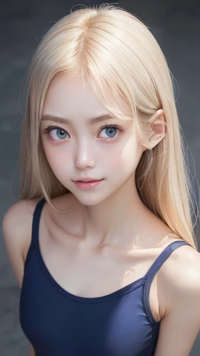 ((sfw:1.5)),((sfw:1.5)),((sfw:1.5)),((sfw:1.5)),((from above:1.5)),((Upper Body:1.5)) Korean Asian Teenager Photos、((Beautiful and cute idol girl:1.5))、Platinum Blonde Hair、11yo,Narrow eyes:1.5、Thin face、Thin neck、((Slim body)),((skinny):1.5),((Flat chest:1.5)),((clavicle)),((Narrow eyes:1.5))、(Thin arms)、(Thin neck)、(Thin lips)、A small smile、Thin arms、(Dark blue school swimsuit:1.5)、littlesmile,