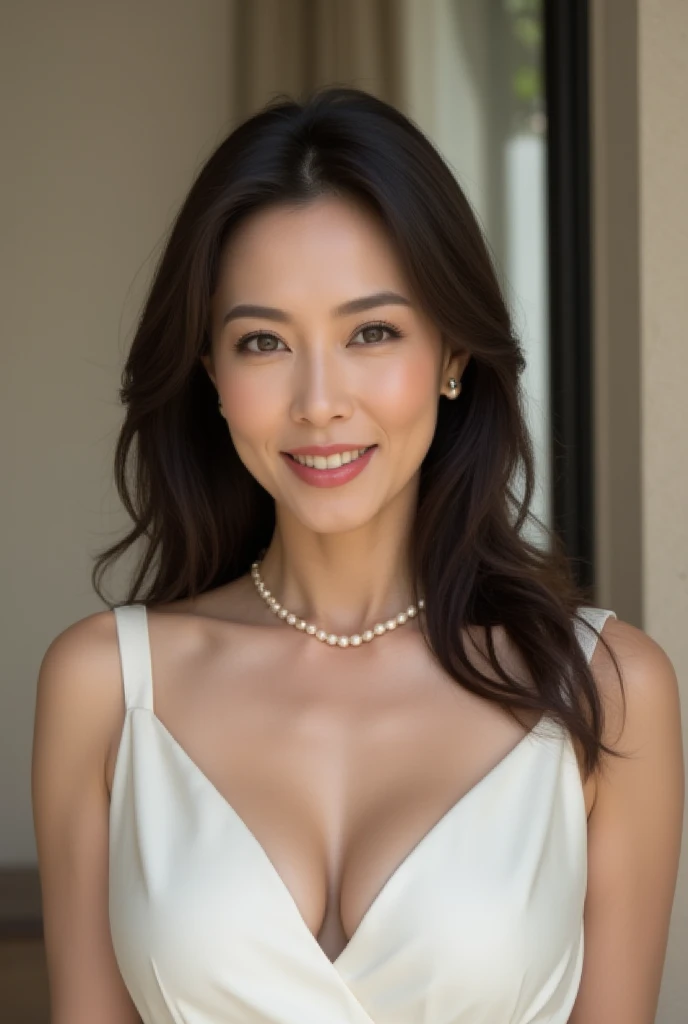 (realistic、masterpiece、Best Quality、8K、highres、high resolution:1.3)、1 girl、 Huge breasts、smile, white bikini、pale white skin、looking at viewers、super fine face and eyes、long hair、indoor、 upper body、