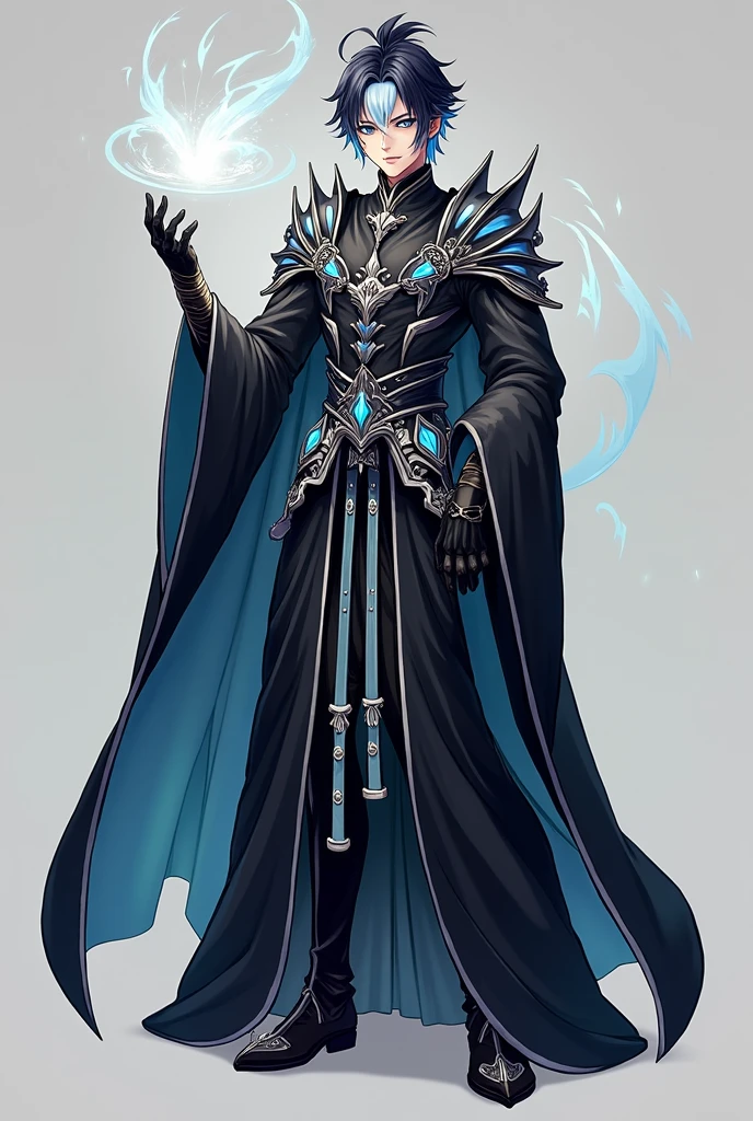 Mind flayer,Inspired by Dungeons & Dragons,Full body concept art illustration of Mind Flayer。The character has human-like proportions,tall、slim and muscular。The character has 4 tentacles extending from its chin,Light purple skin,Almost Blue。The character is dressed in exquisite、Luxurious white academic robes and ornate leather boots。Background is blank