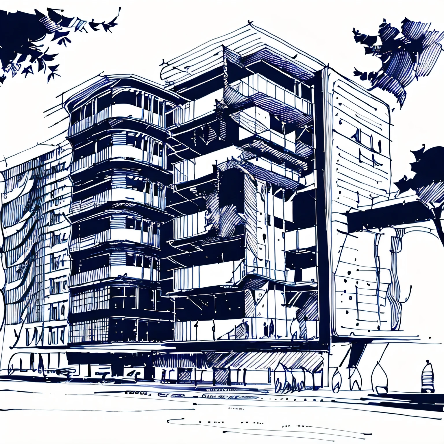 a scene of complex buildings with rich lines,