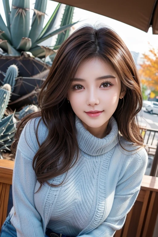 ( cream turtleneck knit for winter 、  baby blue down jacket ),(( Natural Cosmetics ))),(  great face with agave and top quality   :1.4), ( ULTRA DETAIL), (  very detailed CG 統合 8k 壁紙),   very detailed,   agave with high resolution raw color photos ,  's gentle smile , Realistic Portrait ,   amazing face and eyes,   brown eyes ,((( Wavy　Medium brown hair))),  model,  Face with deep writing  ,,23 years old,smile,Autumn cityscape, expand your legs,Big Breasts
