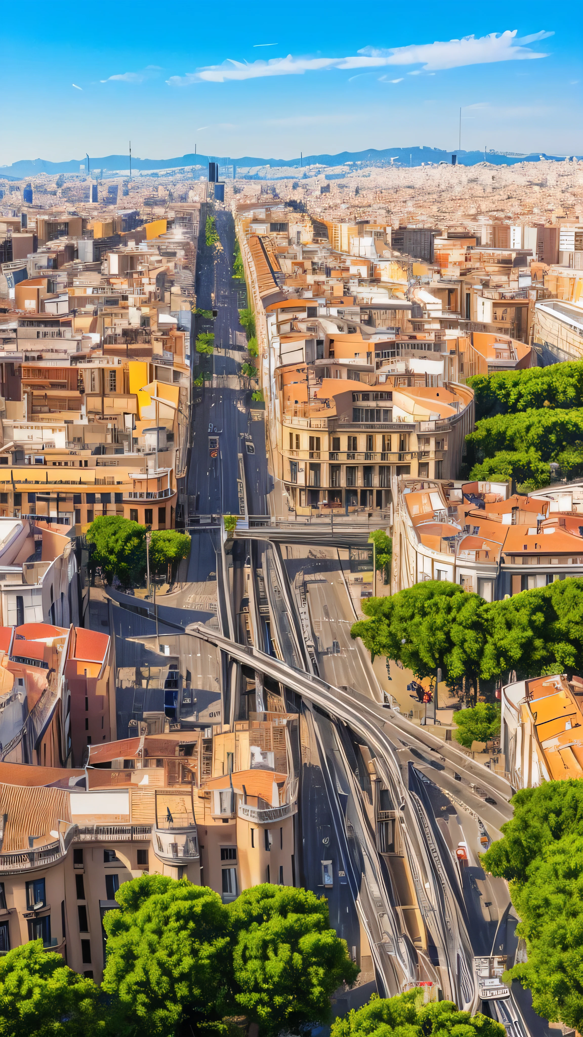 ((masterpiece)),(( top quality )),(( high detail)),(( realistic ,)) Nostalgic city ,  views from Barcelona's architectural district, modern architecture, Railway Lines , Streetscape, building,  knight , European city, The sky is beautiful,