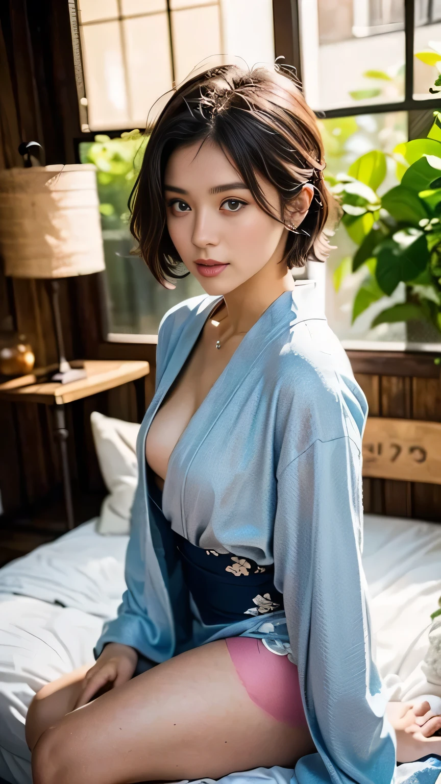 Woman in elegant yukata standing, In an ultra-thin yukata, (Showing thighs and legs)、the whole body is wet、Sticking to the body、show through、no-bra、Nipple ring、Wearing kimono, Kimono, in a kimono, japanese kimono, bath robe, Wearing a kimono, Japanese Models, traditional japanese, japanese lady, pale and coloured kimono, elegant japanese woman, goddess of Japan、(crisp photos)、raw,(8K, beste-Qualit, шедевр:1.2),(intricate detailes:1.4),(photo- realistic:1.4),octane renderings, Complex 3D rendering ultra detail, Studio Soft Light, Rim Lights, vivid detail, Super Detail, realistic skin textures, Detail Face, Beautiful detail eyes, Very detailed CG Unity 16k wallpaper, make-up, (detailedbackground:1.2),