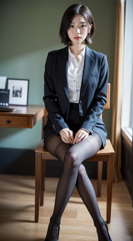 run-6500-v1.1, (RAW Photos:1.2), (Realistic), (Genuine:1.4), １girl、Perfect Anatomy、23 years old、Medium Long Hair、 (High heels)、(Business services)、 quiet, A calm woman wearing a checked vest., The most elegant long wavy hairstyles:1.65, Wear a tight skirt, A little thick、(Ultra-realistic pantyhose:1.2), Yoshitomo Nara, , Japanese Goddess, Wear glasses, Sexy Girl, Otaku appearance, Otaku, Shy gaze, (A very loving smile:1.2)、 ((Full Body Shot:1.16))、Sit on the bench and seduce、Ultra-realistic skin texture、Shiny skin、Very large breasts, Bigger than her face、Exposed thighs!!!