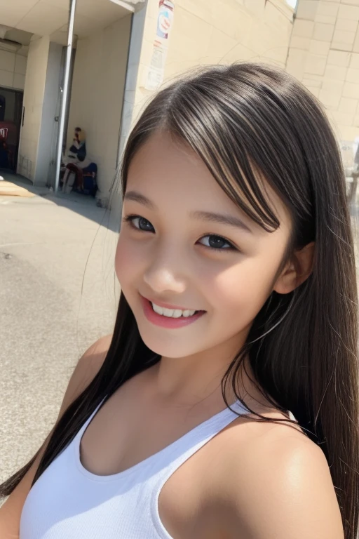  top quality 、 super high definition 、 beautiful girl、 cute face、 detailed face 、smile、****** high ***************、*********、 tight waist、 selfie、 black hair、 straight hair、 perfect style、 short、Big Breasts、 tank top