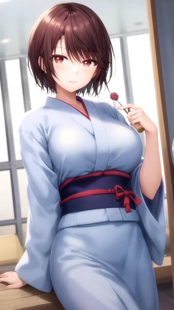 masterpiece, best quality, high quality, girl, solo, looking at viewer, yuuta_kadowaki, large breasts, yukata,