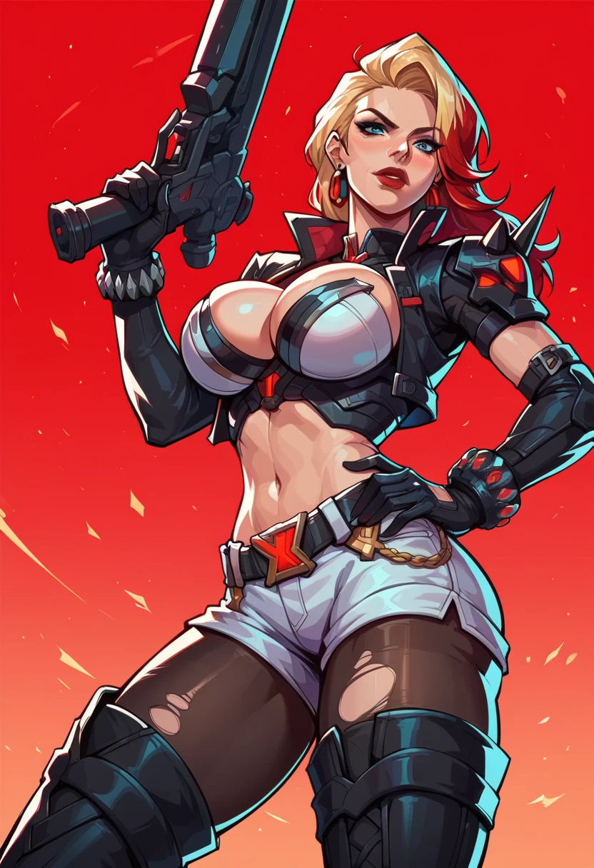 score_9, score_8_up, score_7_up, score_6_up, expressiveh, blackwidow_rivals, 1girl, solo, cowboy shot, red hair, asymmetrical hair, headset microphone, eyeliner, blue eyes, red lips, bodysuit, black bodysuit, gloves, black gloves, forearm guns, black clothes, red details, red glow, baton_(weapon), holding weapon, sniper rifle, holding sniper rifle, huge weapon, posing, hand on hips, red sparks, red background, geometric shapes, looking at viewer, geometric pattern on background, scocore_9, score_8_up, score_7_up, 1girl, lunasnow, black hair, white hair, two-tone hair, blue eyes, large natural saggy breasts, breast squeeze between arms, sexy expression, blush, dramatic lighting, pretty girl, depth of field, bokeh blur, pool, reflection, neon, glowing, teal theme, sexy expression, looking at viewer, white bikini, cowboy shot, arched back, low angle, dynamic pose, snowflakes score_9, score_8_up, score_7_up, score_6_up, score_5_up, score_4_up, masterpiece, ultra-detailed, high resolution, lunafrost, 1girl, solo, gloves, cropped jacket, shorts, thighhighs, jacket, elbow gloves, boots, black footwear, thigh boots, breasts, open hands, animification, huge breasts, multicolored hair, smile, white shorts, city, streets, cleavage, thick thighs, huge ass, jay marvel style score_9, score_8_up, score_7_up, score_6_up, expressiveh, magik_rivals, 1girl, solo, cowboy shot, blonde hair, long hair, hair accessory, eyeliner, blue eyes, earrings, cropped bodysuit, black bodysuit, armor, belt, gloves, black gloves, black clothes, pauldrons, midriff, navel, short shorts, yellow details, pantyhose, ripped pantyhose, spikes, holding sword, holding weapon, huge weapon, magik sword, glowing sword, yellow sword, weapon, posing, hand on hips, simple background, simple background, geometric shapes
