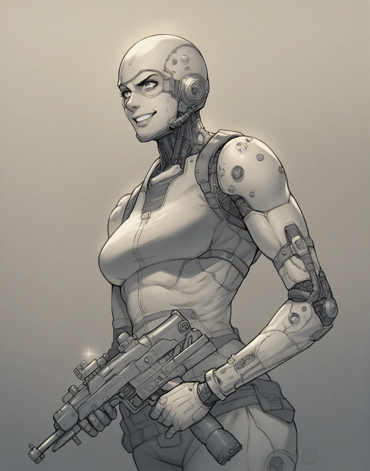 Old lady woman dressed as robot warrior