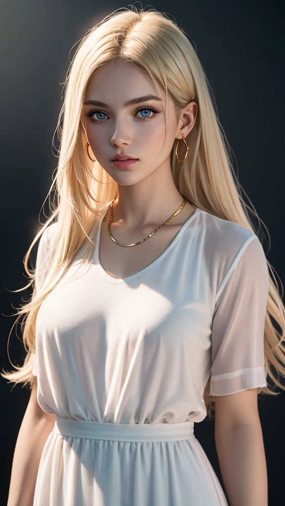 (best quality), 1girl, female, porcelain skin, blonde hair, straight hair, medium hair, swoopy tips, Flipped-up ends, brown eyes, perfect eyes, slender, , cute clothes, small bust, shy, masterpiece, anatomically correct, highres