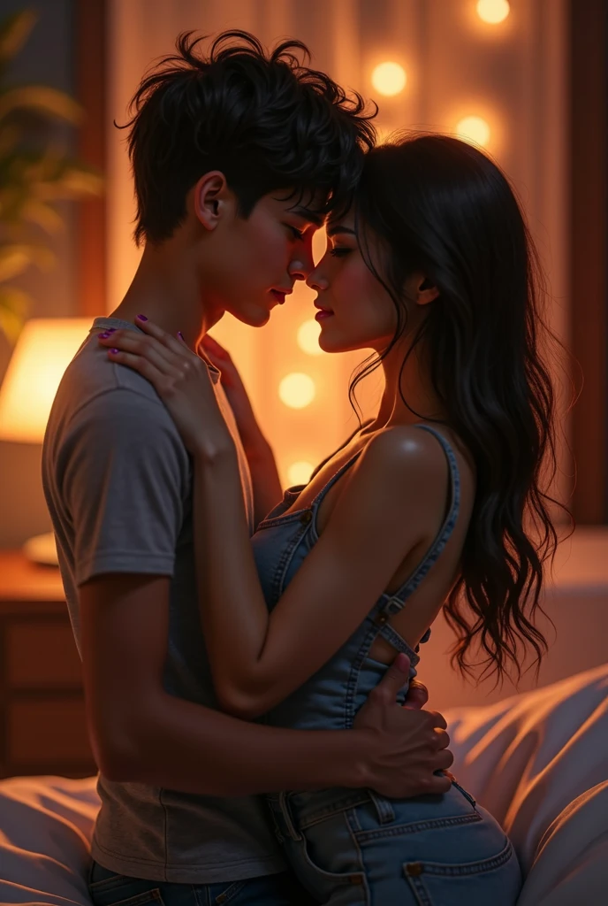 Good night boy friend girl friends bedroom kiss head phone song enjoy