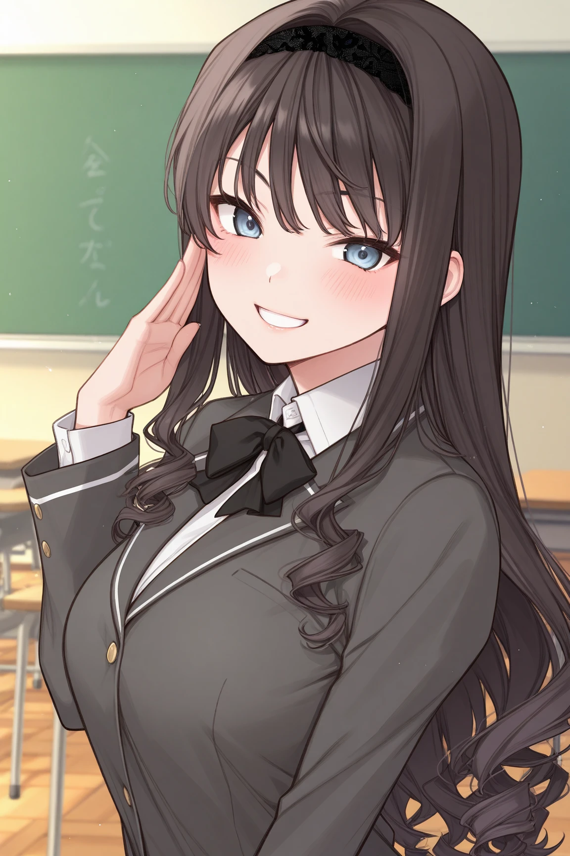 Morishima　 Haruka、classroom、 has a smiling face、