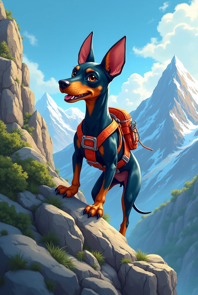 Feral dog, female, doberman, canine pussy, pussy juice, running, mountain road, by chelodoy