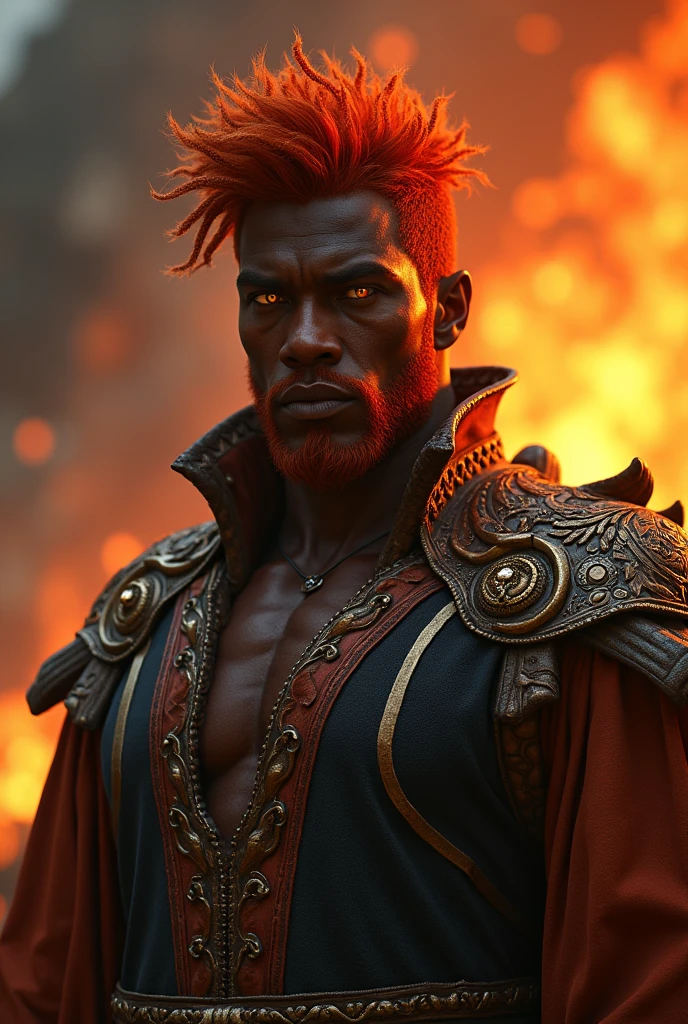 Personnage Dragon ball, Homme, coupe afro de couleur orange, torse nue , peau noir