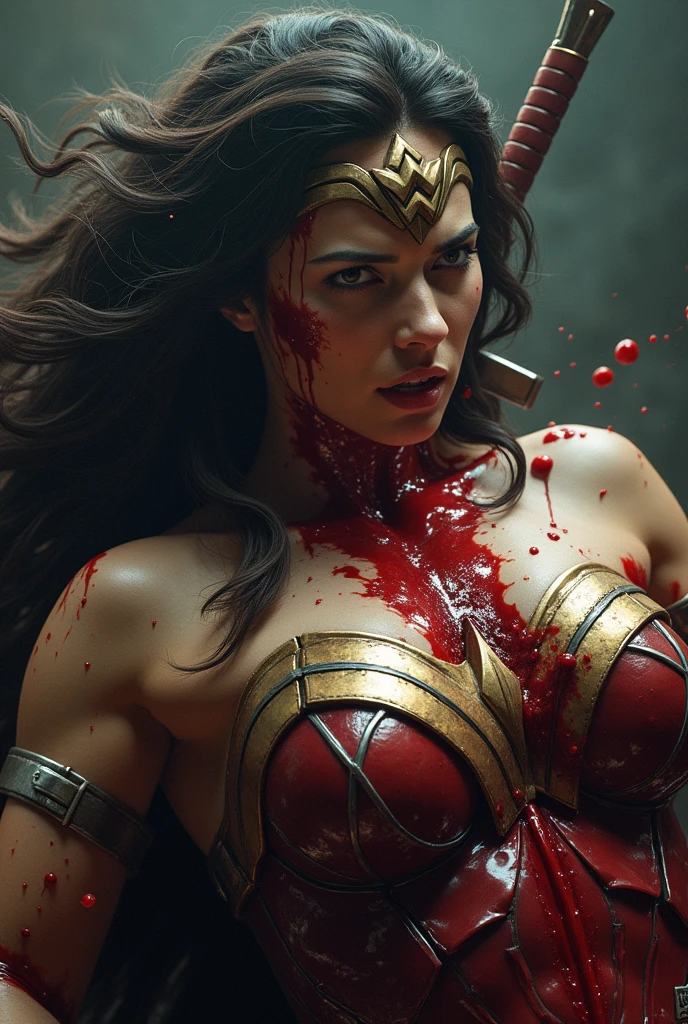 40_Zoey olderv2,dynamic angles,masterpiece,(((huge breasts))),(detailed),(perfect skin),((day:1.2))),brown hair,black hair,teeth,brown eyes,(((cosplaying as supergirl, flying above the earth))),with a ribbon in her hair,in an apocalyptic city,(((blood,gore,emaciated,Missing flesh))),(((torn flesh on her face))),extremely detailed 4K,smooth,high resolution,ultra quality,highly detail eyes,highly detail mouth,perfect eyes,both eyes are the same,hd,hdr,ray tracing,(((full body))),(((action poses))),(looking at viewer),natural light,vivid colors,<lora:Zoey_zombie_olderV2_r40-000003:0.7>,<lora:more_details:0.4>,