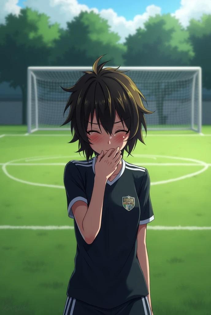 (((masterpiece))), (((best quality))), ((ultra-detailed)), (8K),NSFW,1girl,(((Tomboy))), (((boyish))), black hair, extra short hair, pixie cut,Lolita,Chibi,short girl,minimum girl,((soccer uniform)),(flat chest), (((holding penis))),handjob,com on face,bukkake, pussy,anal,rape,hardcore,sex, virginal,anal sex,fellatio,(((gangbang))), multiple boys,3penis,(cum on face),(bukkake),(semen),(cum on body),cum in mouth