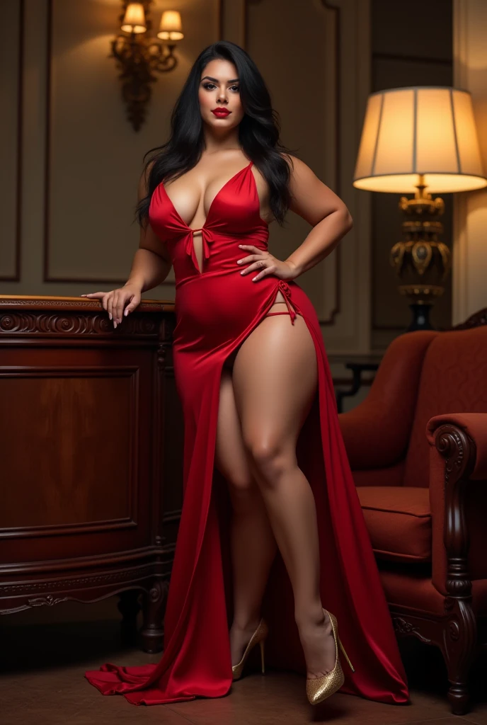 Stunning Mature Woman in a Lavish Evening Gown, High-End Fashion, Sultry Look, Attractive Senior, Radiant Skin, Busty Milf, Glamorous, Elegant Body, Dazzling Evening Wear, Luxurious Fabric, Deep Cleavage, Long Slit Dress, High Heels, Sophisticated Jewelry, Confident Pose, Champagne Glass in Hand, Soft Lighting, Exclusive Event, Black Tie Gala.
