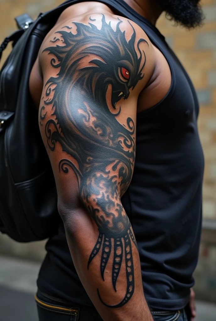 Black dragon tattoo on a man&#39;s back