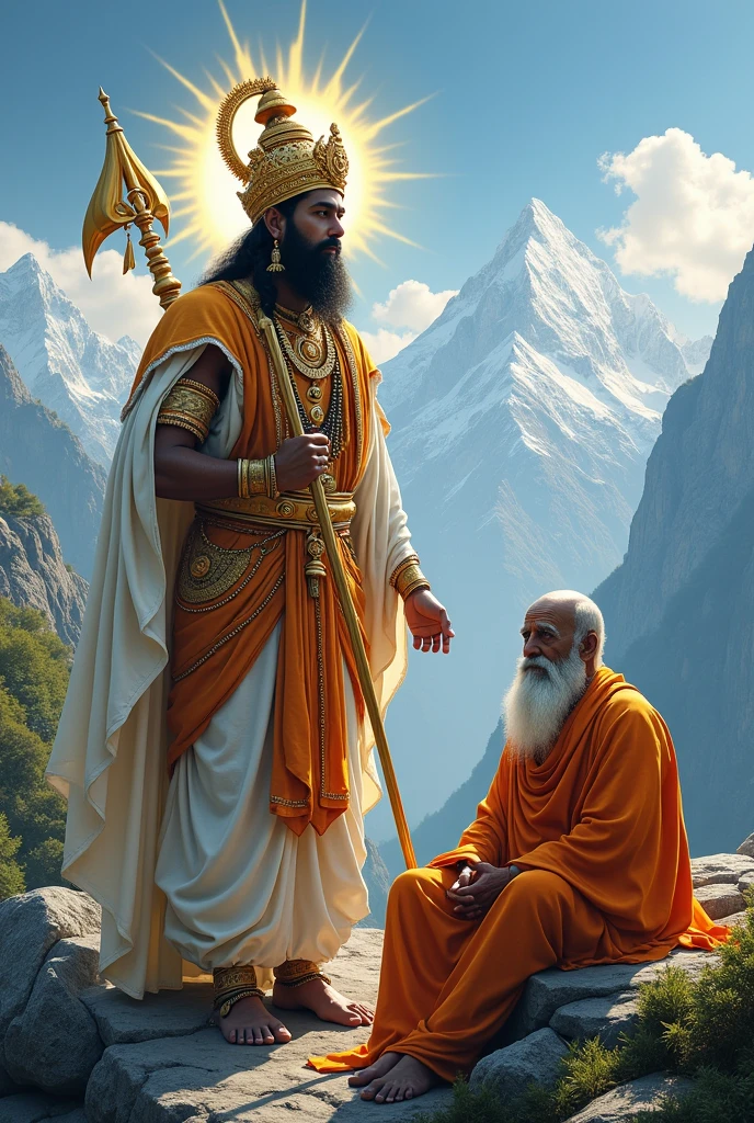 Move it back a lot and in the front, Verma Vishnu Mahesh is on one side and the scale is empty on one side, Brahma Vishnu Mahesh ji is sitting on the scale and a bearded person with moustache, a very beautiful virtuous soul like Allah Kabir Kabir Sahab, that scale is lying and one side is empty, on one side Verma Vishnu Mahesh ji is sitting and he has very long white hair and is very handsome to look at and the beard is very white and a very nice photo like Kabir Sahab.