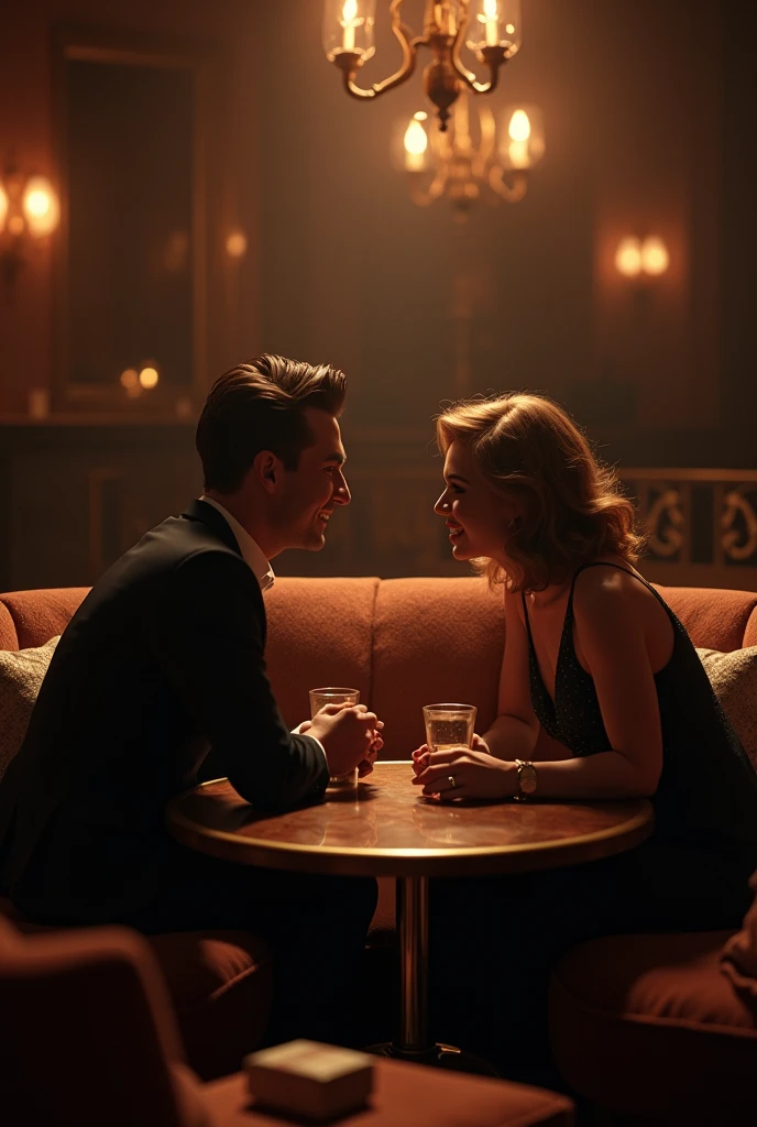 arafed image of Joe Russo and Marylin Monroe sitting at a table with wine glasses looking at eachother, Marylin Monroe, Joe Russo, inspired by George Hurrell, steven meisel photography, old hollywood themed, by John Keane, face like Joe Russo, champagne commercial, glamorous composition, film still, Joe Russo portrait, portrait of Joe Russo, very realistic film still, high quality film still, by Harvey Pratt