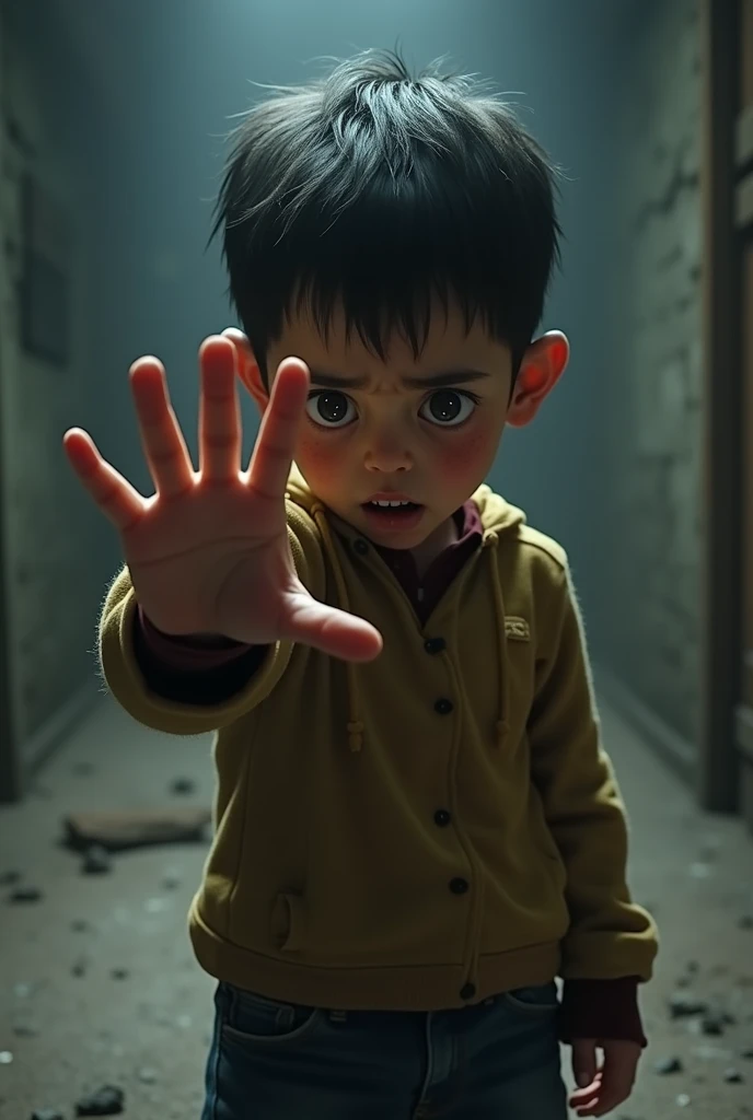 The boy is very upset and begging