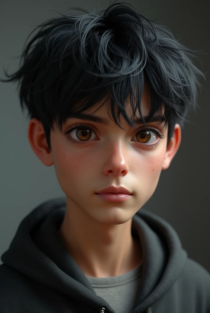 1 Swiss boy with black wavy hair green eyes medium muscular personality would be realistic image 