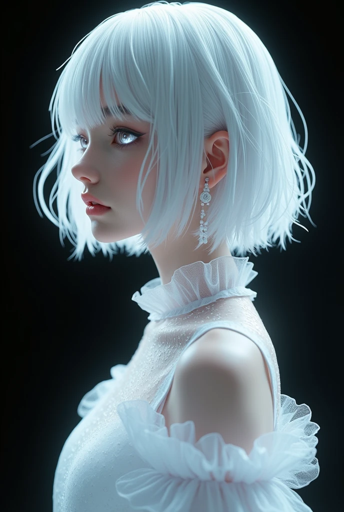 Imagine an emotion for the film "Inside Out". yellow skin, White hair, white dress with hearts and blue eyes. Disneypixar 3d animation style