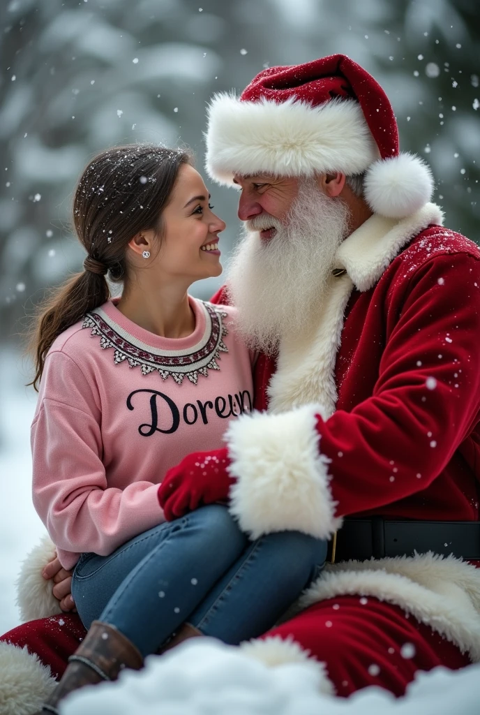 Santa Claus and the beautiful Snow Maiden at Christmas