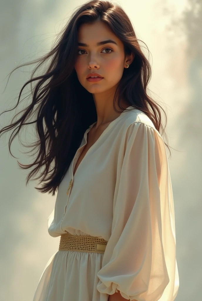 masterpiece, above, very realistic, very detailed, original photo, Best Quality, beautiful woman, sitting on a wooden bench on the cliff at dusk facing the viewer, beautiful view under the hill, light orange sunset adds warmth to the atmosphere, wearing white t-shirt covered with a red fpanel blazer, wearing black tight jeans ripped at the knees, white sneakers, body tilted facing the audience, graceful and graceful. delicate woman, neat and clean, beautiful, Raw photo, Professional Photography, Portrait, Soft light, Professional Lighting, Back lighting, full body, facing the viewer, Advanced, Film grain, (Eyes and face details: 1.0), Long black hair that blows gently in the wind. Very detailed definition