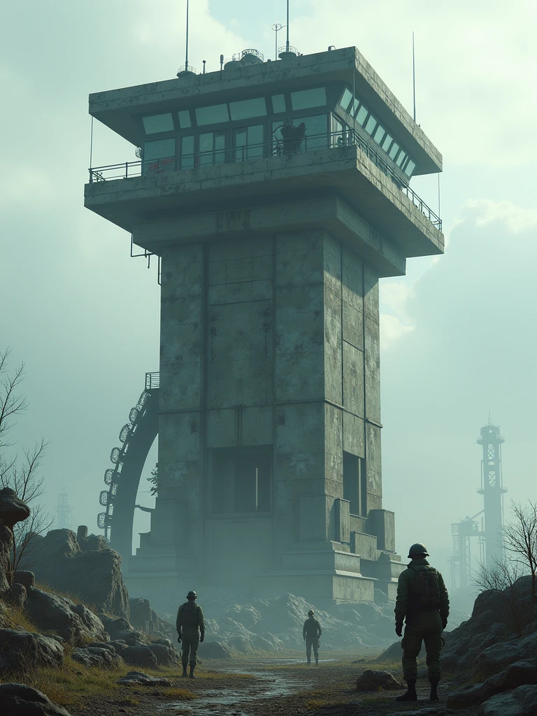 Watchtower of a post-apocalyptic military base, 2030 - SeaArt AI