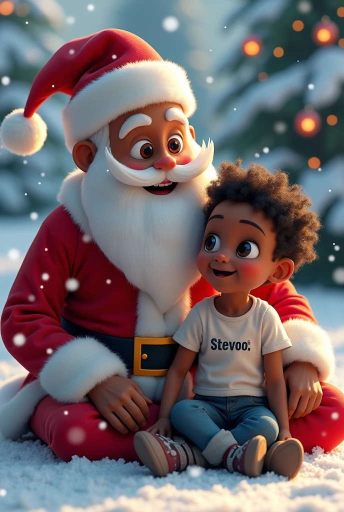 Black child sitting with Santa Claus