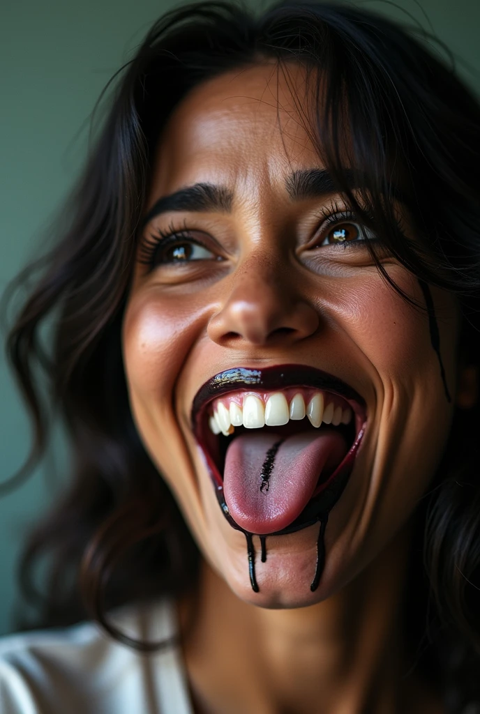 MALAY GIRL WEARING BLACK SATIN JUBAH.SHE HOLDING BIG MOUSE IN ONE HAND. MOUSE WITH SCARY FACE AND SHARP TEETH. REALISTIC IMAGE. TRANSPARENT BACKGROUND