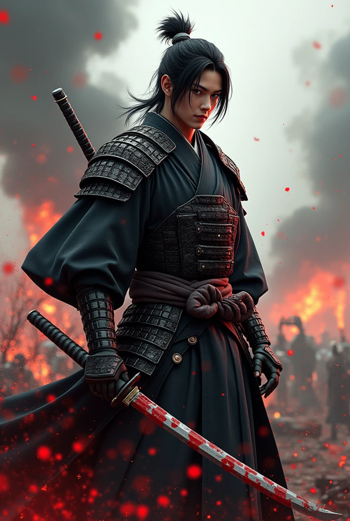 Ichigo-Kuroski Character ((Male)) , Orange Hair Ichigo Bleach style , One (( Samurai)) Bankai sword, Black Eyes , (( CUTE )) , Only One Character , (( Focus on a Character )) , Digital Anime combat Pose, Powerful , Beautiful Man , large black Sword, multidimensional geometric wall PORTRAIT, arte, Chibi, Yang08k, lindo, Colouring, Primary works, qualidade superior, melhor qualidade, Arte Oficial, Beautiful and Aesthetic, varied multi etc. --v 6 --s 1000 --c 20 --q 20 --chaos 100