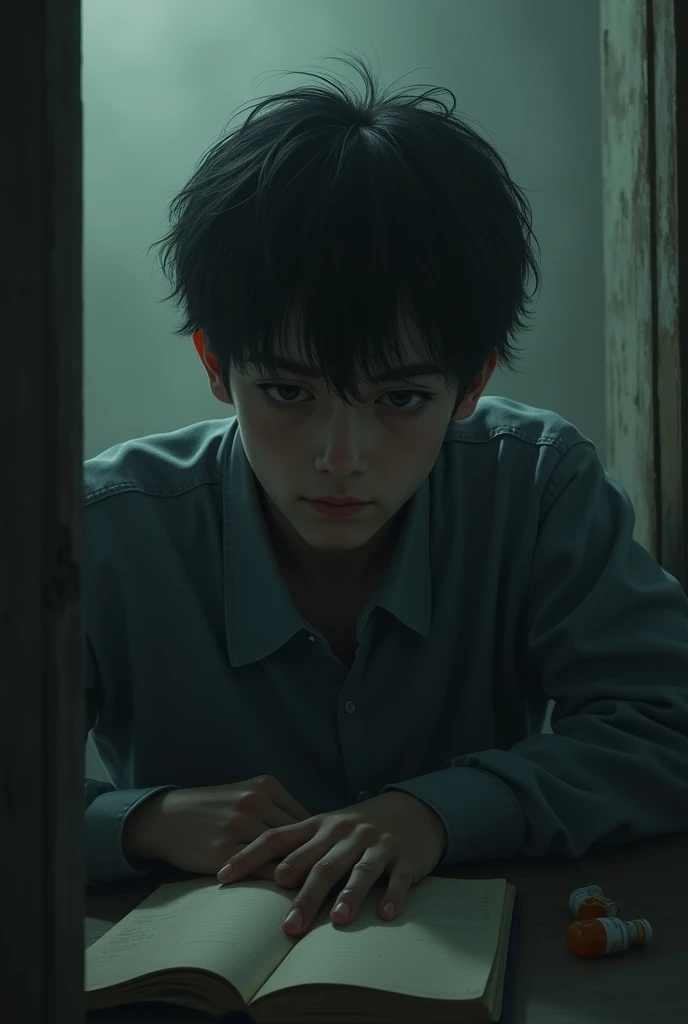 (8K,RAW photos,best quality,masterpiece:1.4),(((Sleeping man))),Ultra-high resolution,Extremely detailed,light,Handsome man,Brown eyes,(delicate eyes,Eyes are bright:1.2),Black hair,Plaid shirt,Dark casual pants with white sneakers,A badge is hung around his neck,(perfect anatomy:1.2),High-quality shadows,Natural Lighting,(The light crimson sky:1.2),night,(Silver thin-rimmed glasses:1.2),(Painful expression:1.2),(Medieval room:1.2),