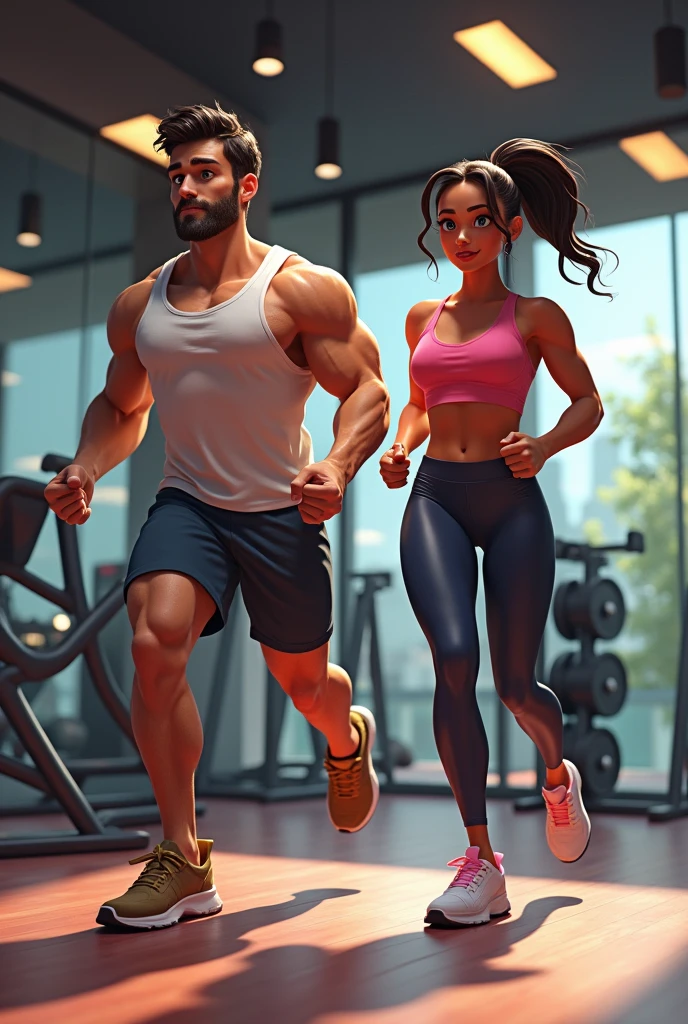Hey, can you make a kind of nice drawing that represents aerobic and anaerobic exercises, one on each side? For example, a person walking on one side and a person lifting weights on the other side. , 