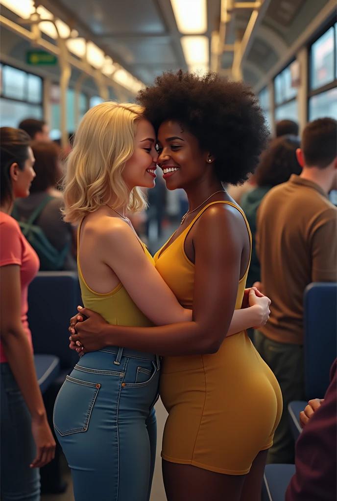 A hot blonde married woman with a big sexy ass gets kidnapped and forced to strip for a group of butch black lesbian women, (big ass), sexy, detailed, (NSFW)