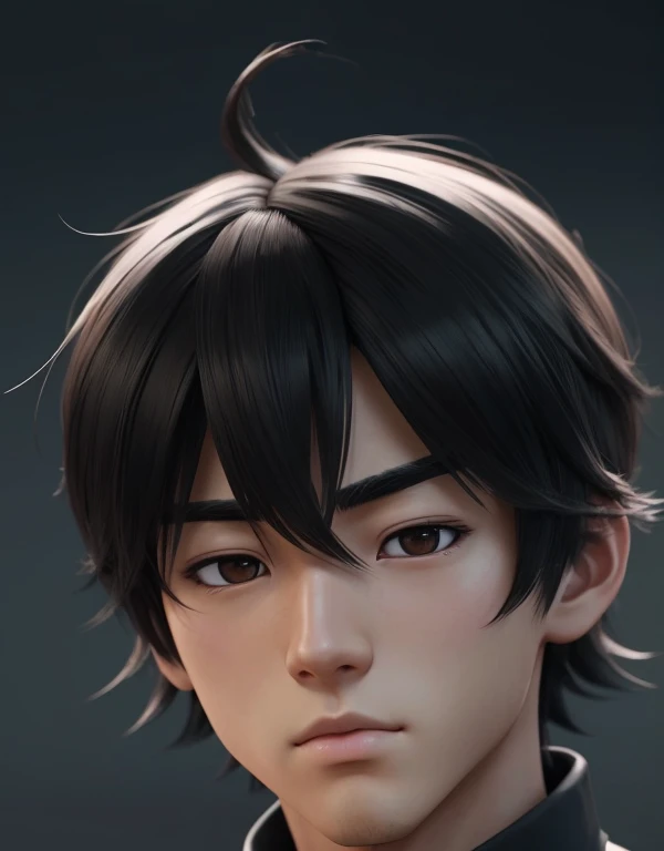 Hay un man joven (  gloomy and with a current and normal face ) , man(ugly face), with short hair and white t-shirt , adolescente hiper    realistic    , sujeto hiper    realistic    , Chico anime    realistic    ,    anime style realism    , estilo de arte anime    realistic    , estilo de arte de anime    realistic    , Estilo anime 3D    realistic    ,    Portrait of an anime boy    ,      work of art in the style of Guweiz   , Detallado    Portrait of an anime boy    , normal anime facial portrait     . model,    of Asian origin    (,actual) y Northern Europe   (actual) ,    I just saw the spectator    , retrato(    realistic    :1.4), (:1.0),    black eyes ,    squinting eyes    (perfecta, Dark),  tired eyes(perfect), eyes (perfect,Serious),eyelash(perfecta),shirt, thin eyebrows(perfect), dyed hair (negro ), hair perfect con , hair, square face(perfect),Makoto himself    (    tsuki ga michibiku isekai douchuu    ),