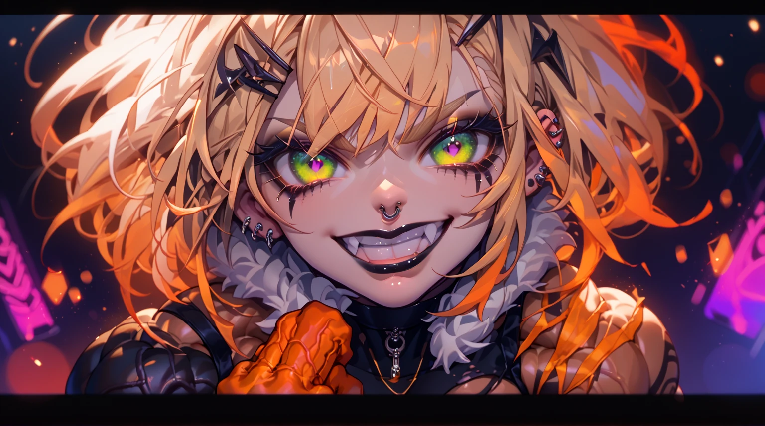pretty girl, looking down, long messy hair, smirking, chained, mysterious, hypnotic eyes, whiplash, creative masterpiece, majestic, psycho, glowing background, detailed shadows, 8K resolution, ultra details, reflecting skin details, beautiful freckles, rage art