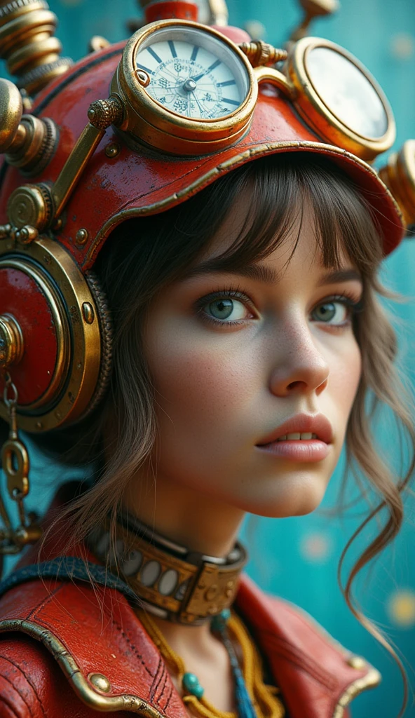 general plan , anatomically correct full body , A whimsical steampunk girl with ADHD  , gears and intricate mechanisms, copper and brass accents,  vibrant colors, fantastic elements, detailed portrait,  dramatic lighting, atmósfera sur realistic , arte digital, Cinematic composition, hyperdetailed, Art station, arte conceptual. ( best quality ,4k,8K, High resolution,masterpiece:1.2), ultra detailed ,  sharp focus,( realistic ,photo realistic ,photo- realistic :1.37), very detailed face ,extremely detailed facial features,hyper  realistic  skin texture, extremely fine details ,detalles intrincados,  detailed eyes, Detailed nose , Detailed lips , detailed facial expressions ,Intricate facial anatomy, Bright lighting ,  dramatic lighting,changing lighting, Cinematic Lighting ,chiaroscuro lighting, dramatic shadows ,dramatic moments,  bright colors  ,intense colors,Deep contrast, cinematic depth of field , Cinematic composition , cinematic camera angle 
